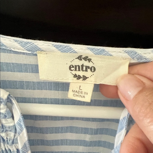 Entro Light Blue and White Smocked Striped Dress - Picture 2 of 8